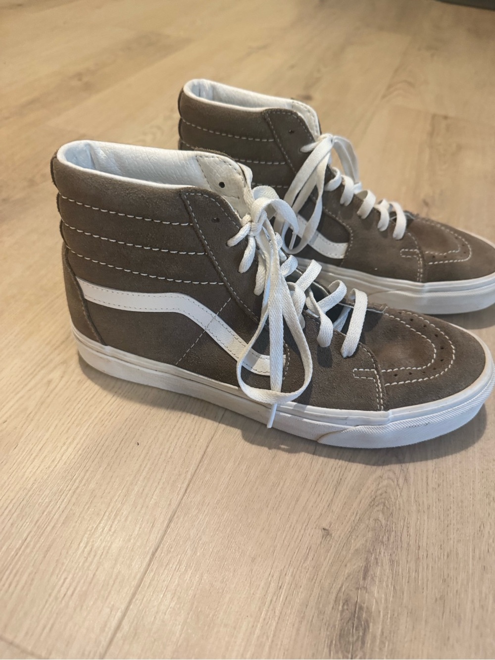 Vans Brown Suede Sk8-Hi Sneakers with White Stripe